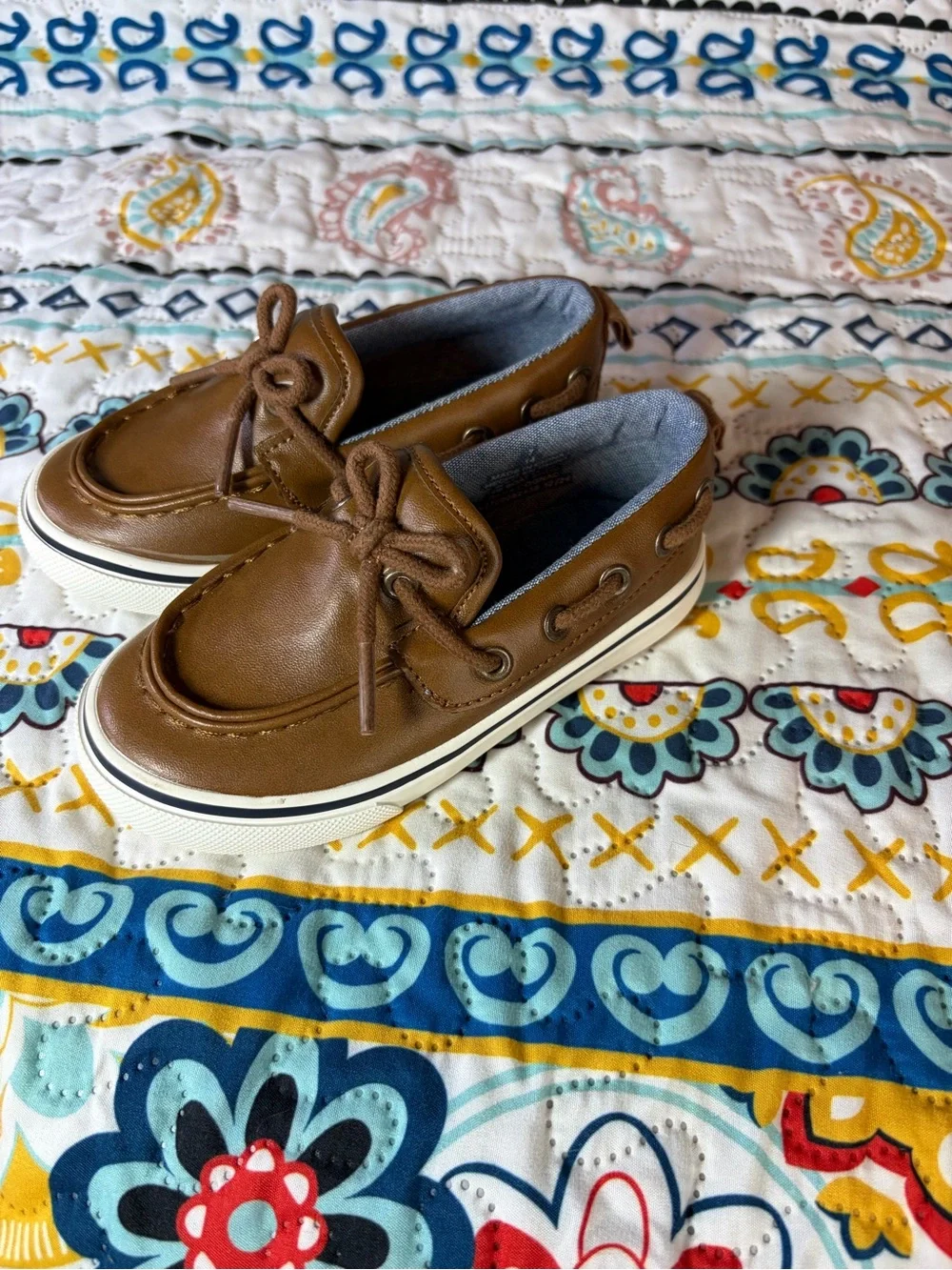 Old Navy Brown Leather-Style Kids Boat Shoes with White Soles